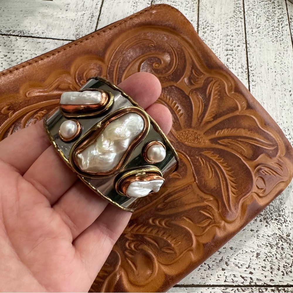 Fresh water Pearl copper multiple metal cuff bracelet